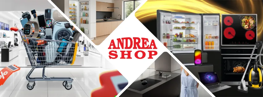 Ilustračné produkty z AndreaShop.sk – televízor, chladnička, kávovar a kuchynské elektrospotrebiče