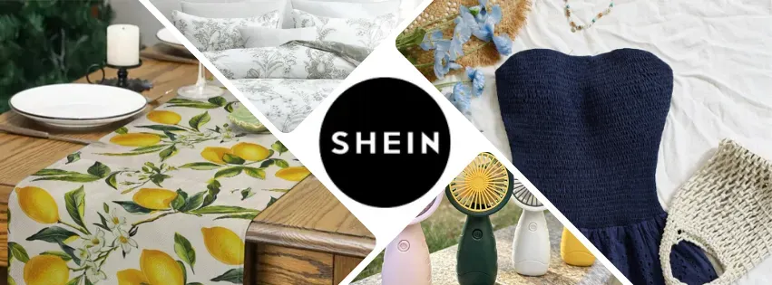 Ilustračné produkty z Shein.com – dámske šaty, topy, džínsy, obuv, kabelky a ďalšie módne doplnky v rôznych štýloch a veľkostiach