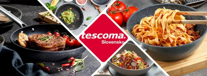Ilustračné produkty z Tescoma.sk – panvice, nože, formy na pečenie, odmerky a ďalšie pomôcky pre domácich kuchárov