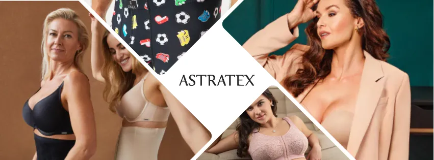 Ilustrační produkty z Astratex.cz – podprsenky, kalhotky a plavky včetně sportovního a luxusního sortimentu