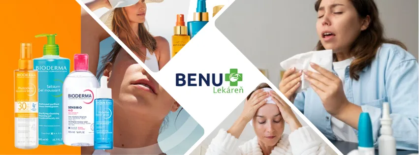 Ilustrační produkty z BENU.cz – volně prodejné léky, doplňky stravy, kosmetika a zdravotnické potřeby