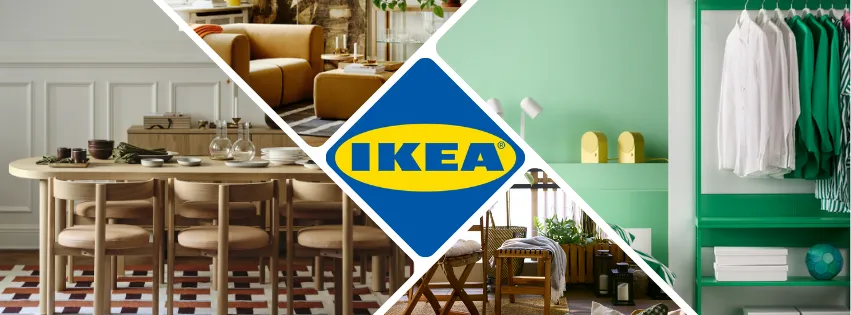 Ilustrační produkty z IKEA.com – obývací nábytek, jídelní stůl, úložné systémy a dekorace pro moderní interiér