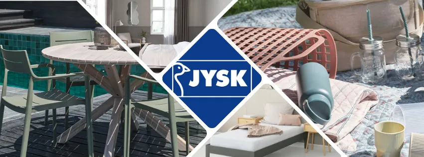 Ilustrační produkty z JYSK.cz – postele, židle, koberce a ložní prádlo v moderním skandinávském stylu