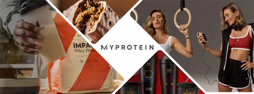 Ilustrační produkty z MyProtein.cz – Impact Whey Protein, proteinové tyčinky, vitamíny a sportovní oblečení pro muže a ženy