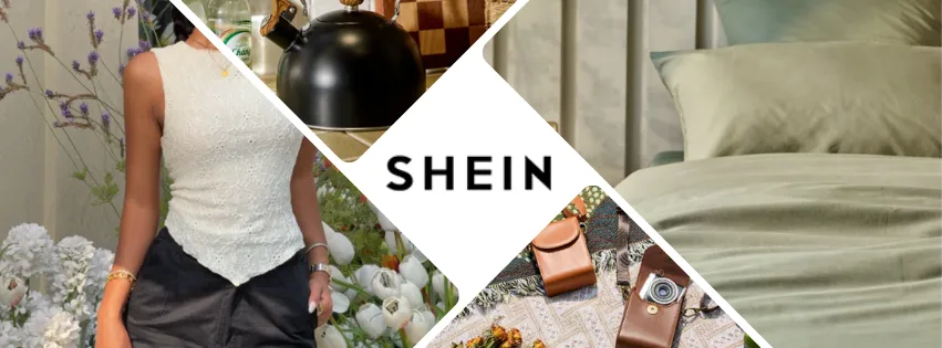 Ilustrační produkty ze Shein.com – trendy šaty, topy, kabelky, obuv a dekorace do interiéru