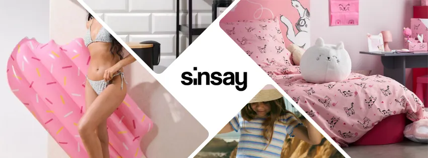Ilustrační produkty ze Sinsay.com – stylové šaty, trička, kabelky a boty v moderních kolekcích