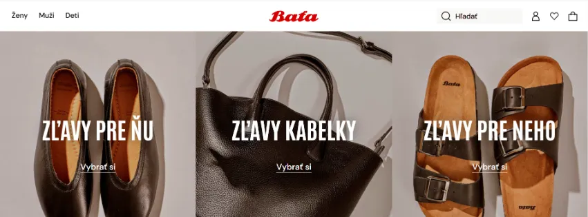 Úvodná stránka e-shopu Bata.com s ponukou kvalitnej obuvi pre mužov, ženy a deti