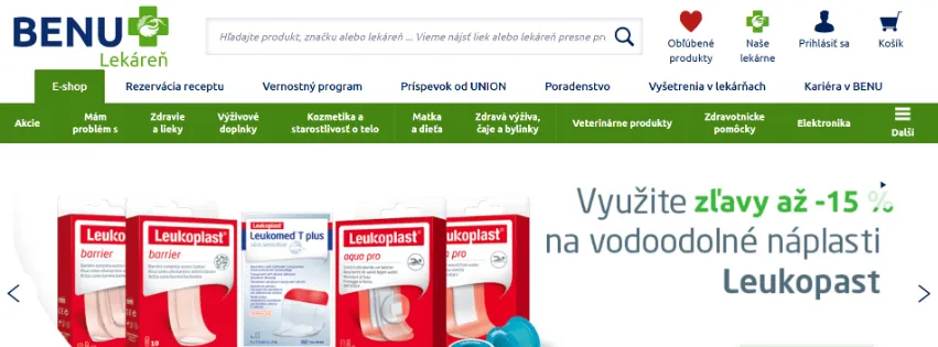 Úvodná stránka internetovej lekárne Benulekaren.sk s ponukou liekov, vitamínov a zdravotníckych potrieb