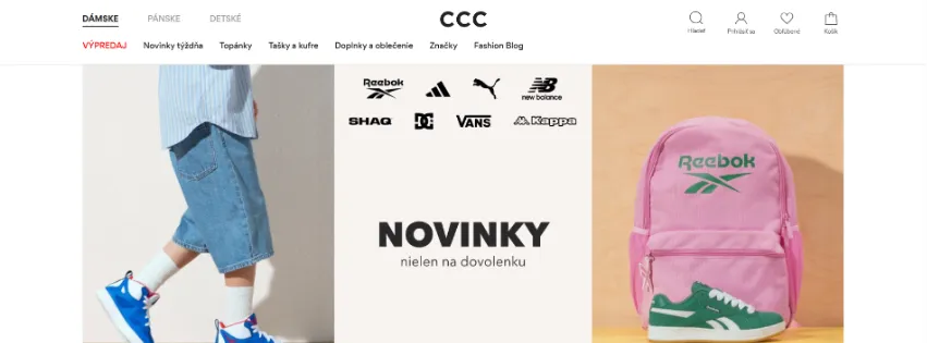 Úvodná stránka e-shopu CCC.eu s módnou obuvou a doplnkami pre mužov, ženy a deti