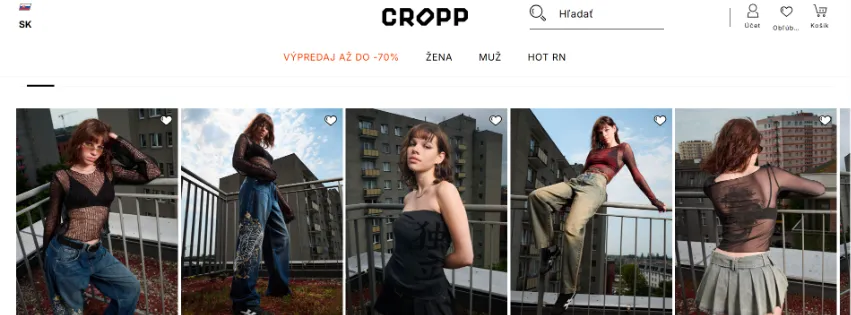 Úvodná stránka módneho e-shopu Cropp.com s trendovým oblečením pre mladých a streetwear štýl