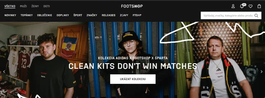 Úvodná stránka e-shopu Footshop.sk s najnovšími teniskami a streetwear módou pre mladých