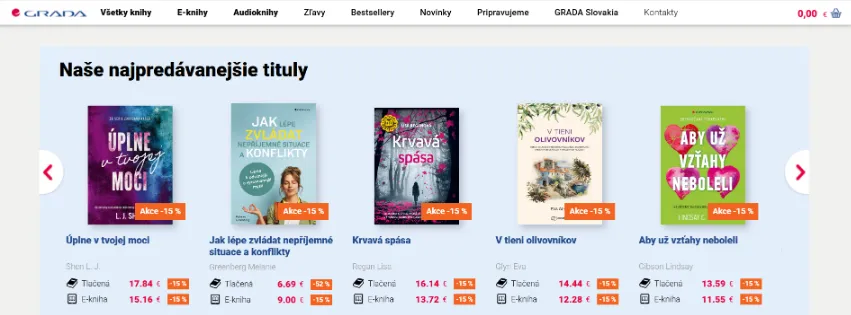 Úvodná stránka e-shopu Grada.sk s ponukou odborných kníh, vzdelávacích publikácií a učebníc