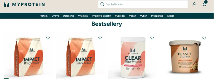 Úvodná stránka e-shopu MyProtein.sk s proteínmi, doplnkami výživy, športovým oblečením a akčnými ponukami
