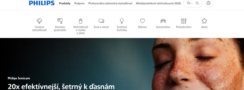 Úvodná stránka e-shopu Philips.sk s ponukou osobnej starostlivosti, domácich spotrebičov a akčných produktov