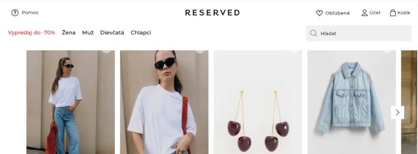 Úvodná stránka e-shopu Reserved.com s modernou módou pre ženy, mužov a deti – šaty, bundy, džínsy, topánky a doplnky