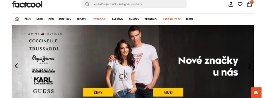 Úvodní stránka e-shopu Factcool.cz s módou, obuví a doplňky pro ženy, muže i děti