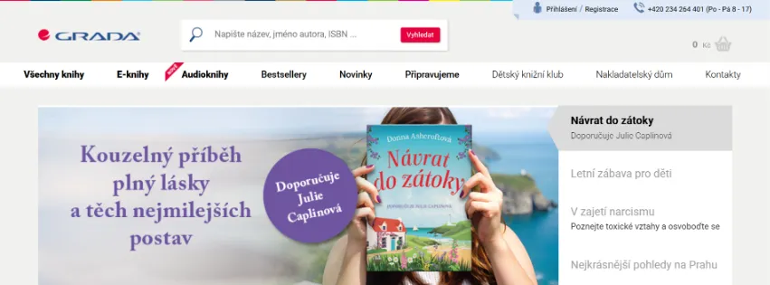 Úvodní stránka e‑shopu Grada.cz s odbornou literaturou, bestsellery, e‑knihami i zľavami