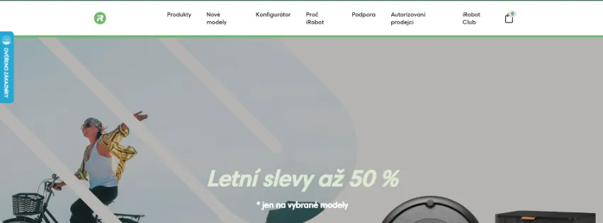 Úvodní stránka e-shopu iRobot.cz s robotickými vysavači a mopy Roomba pro efektivní úklid domácnosti