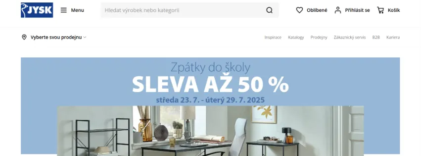 Úvodní stránka e-shopu JYSK.cz s nábytkem, matracemi a bytovými doplňky pro domácnost i zahradu