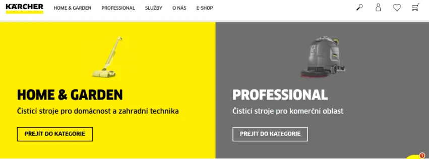 Úvodní stránka e-shopu Kärcher.cz s širokou nabídkou čisticí techniky pro domácnost i profesionály – tlakové myčky, vysavače, parní čističe a další