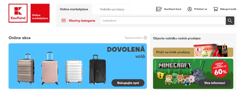 Úvodní stránka e-shopu Kaufland.cz s širokou nabídkou potravin, elektroniky, domácího vybavení a módních doplňků za výhodné ceny