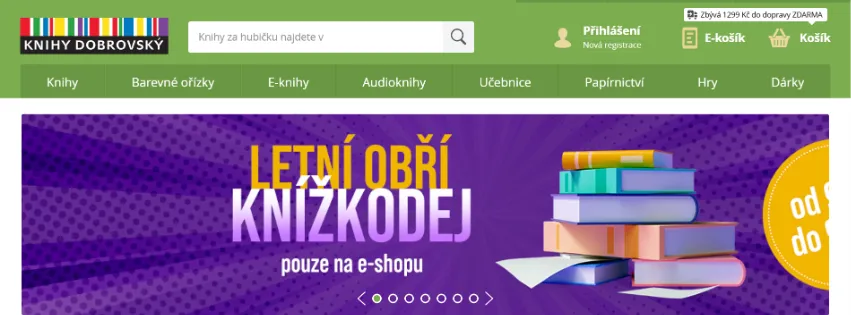 Úvodní stránka e-shopu KnihyDobrovský.cz s širokým výběrem knih, deskových her, dárků a akcí pro všechny čtenáře