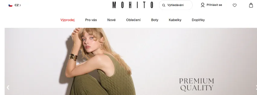 Úvodná stránka e-shopu Mohito.com s modernou dámskou módou, elegantnými šatami, blúzkami a doplnkami pre každú príležitosť