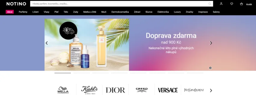 Úvodní stránka e-shopu Notino.cz s širokou nabídkou parfémů, kosmetiky a wellness produktů od renomovaných značek