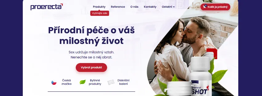 Úvodní stránka e-shopu Proerecta.cz s přírodními doplňky stravy pro podporu erekce, libida a sexuální výkonnosti