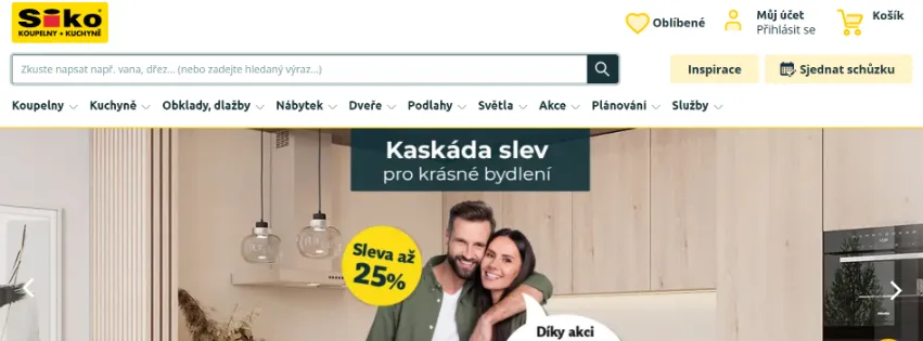 Úvodní stránka e‑shopu Siko.cz s koupelnovým vybavením, bližším výběrem sanity a dlažby