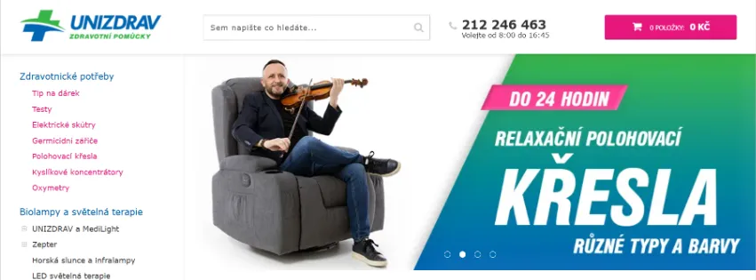Úvodní stránka e-shopu Unizdrav.cz s širokým výběrem zdravotních pomůcek, rehabilitačních pomůcek a zdravotnických potřeb pro domácí péči