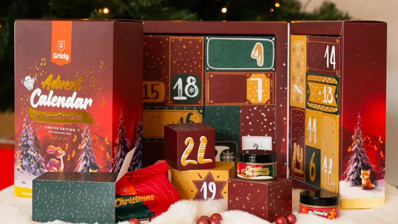 Adventní kalendář GRIZLY 2025 by @mamadomisha přináší každý den malou dávku vánoční pohody a chuti zdroj: Grizly.cz